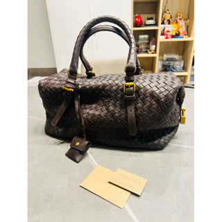 BOTTEGA VENETA 2用波士頓編織包 咖啡色 二手正品