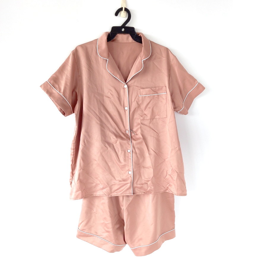240402品牌GU灰粉橘短袖短褲緞面睡衣套裝XL二手