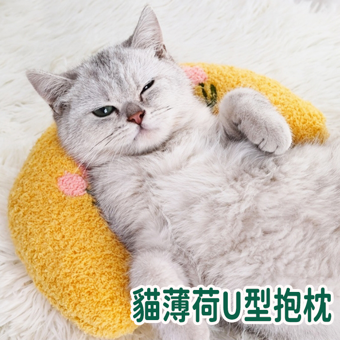 貓薄荷U型抱枕 貓抱枕 貓草 貓玩具 貓薄荷造型抱枕  貓薄荷 FU6946