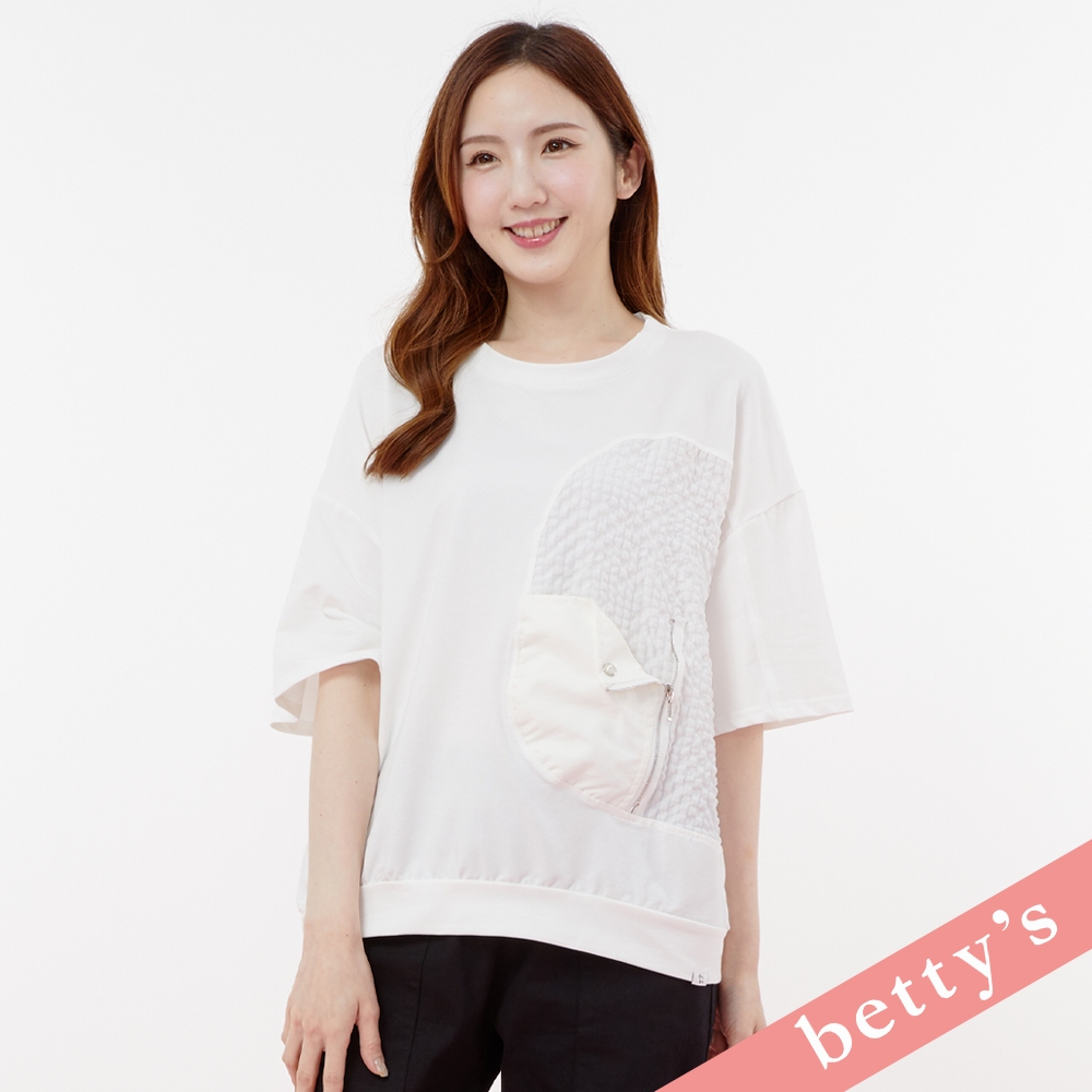 betty’s貝蒂思(31)格紋拼接寬版率性T-shirt(白色)