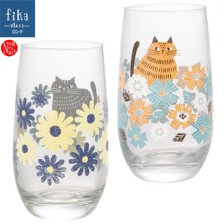 現貨🌸日本 DECOLE FIKA 貓咪 玻璃杯 水杯 花卉貓咪玻璃杯 杯子 復古玻璃杯