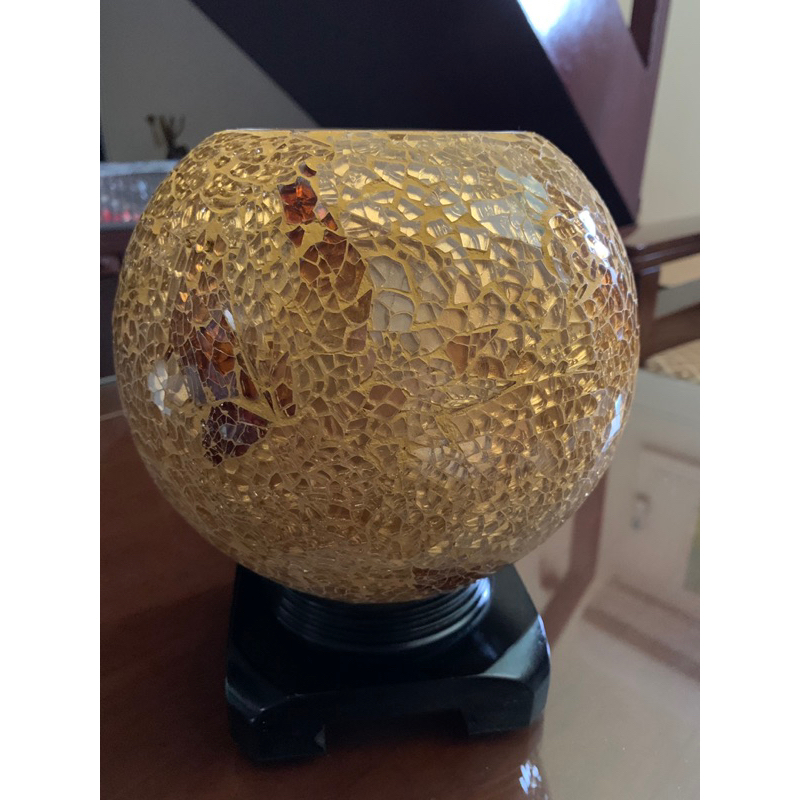 「二手」圓球形聚寶盆燈+底座 琉璃藝術款（可放水晶石、招財物品、五帝錢）