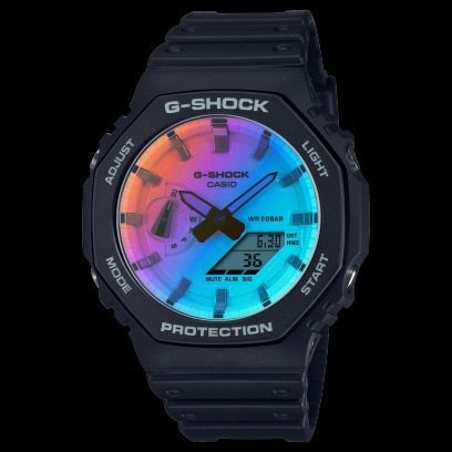 []錶子$行頭[] CASIO 卡西歐 G-SHOCK 八角農家橡樹 彩虹蒸鍍 漸變雙顯手錶(GA-2100SR-1A)