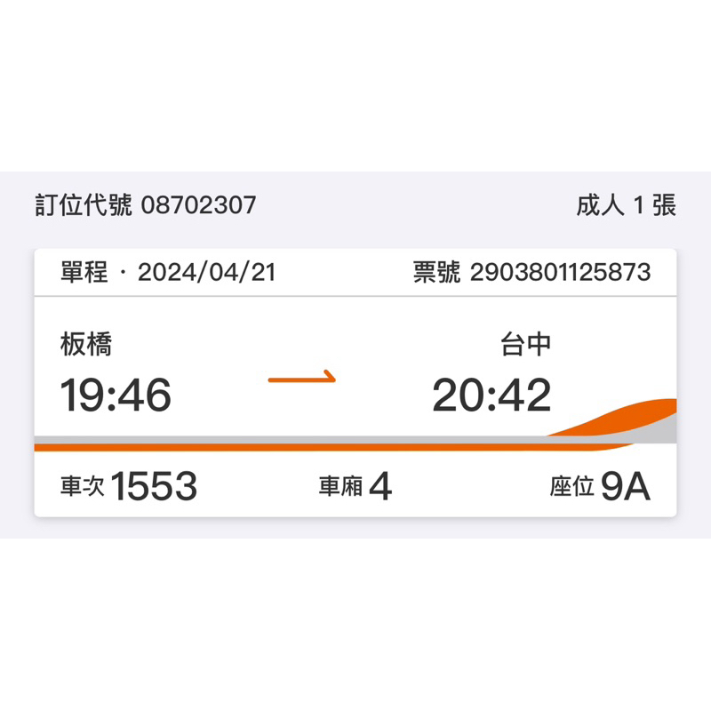 高鐵電子車票證明 2024/04/21 板橋台中單程票