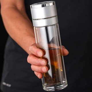 【臺灣出貨】🔥高檔2023款按壓式玻璃車載速開被茶水分離雙層便攜單手彈跳保溫杯 玻璃杯 車載速開杯 一鍵開蓋雙 層茶水分