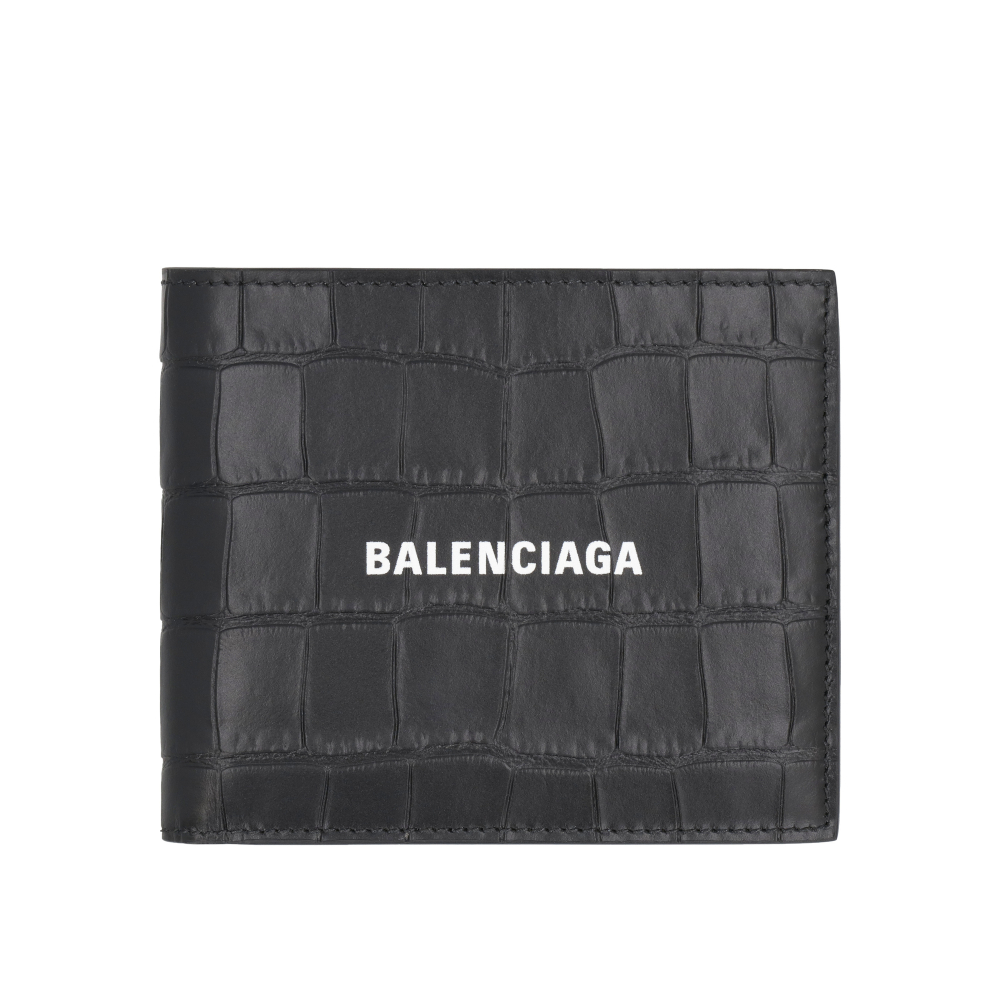 【鋇拉國際】巴黎世家 BALENCIAGA 小牛皮鱷魚紋對折短夾 黑色 歐洲代購 義大利正品代購 台北實體工作室