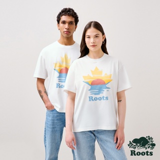 【Roots】 中性- 夏日露營系列 楓葉日落短袖T恤