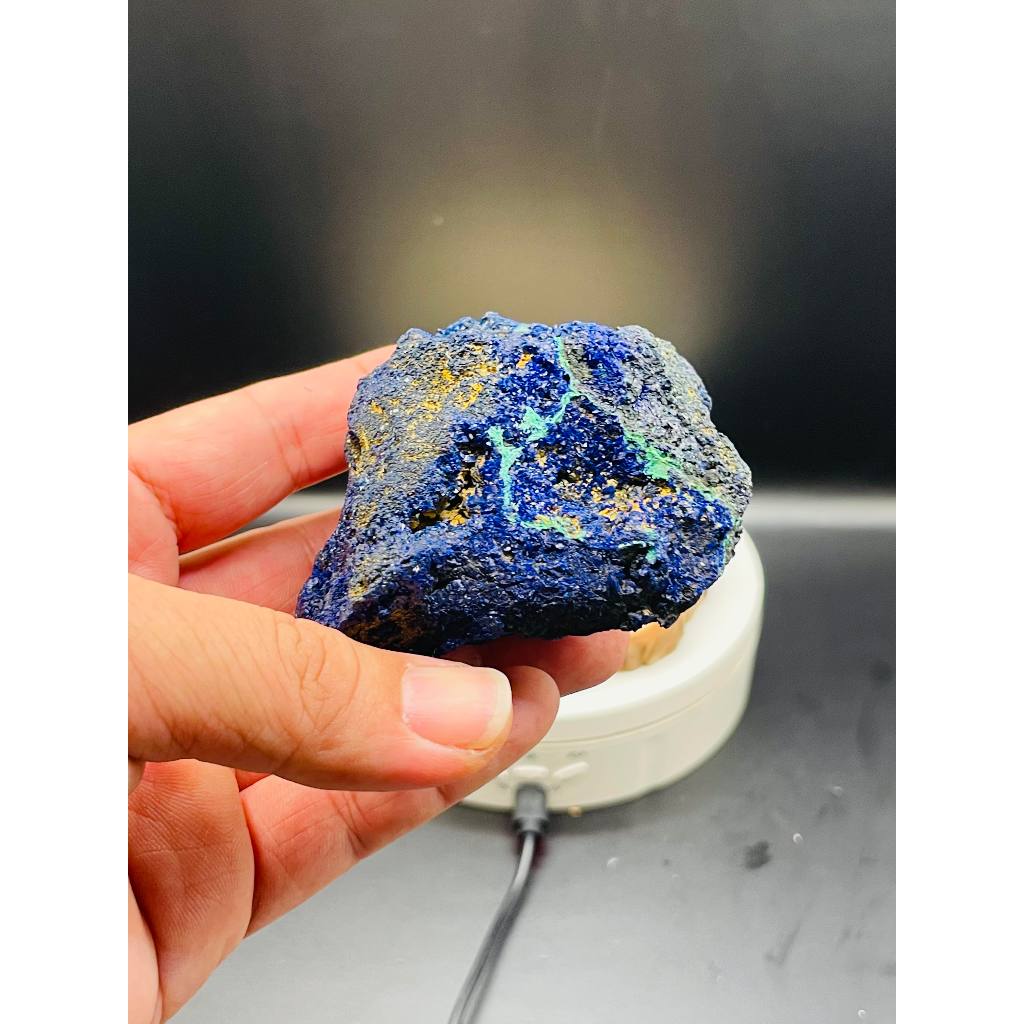 Oliver。晶。透。天然水晶原礦 藍銅礦 原礦 藍銅原礦 閃亮藍銅礦 藍銅礦共生孔雀石 M17