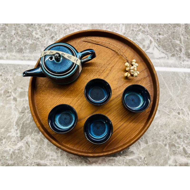 ［天目窯變茶具組］ㄧ壺四杯/藍釉質感，美觀大氣