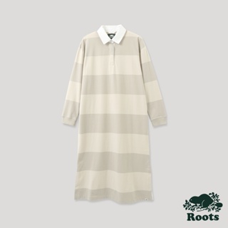 【Roots】女裝-戶外玩家系列 POLO領有機棉條紋洋裝