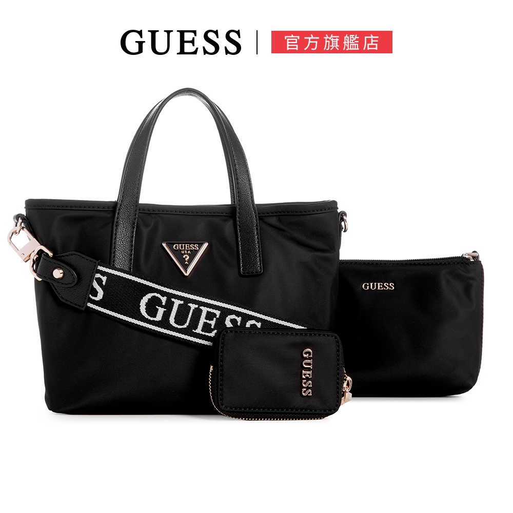 【GUESS】經典LOGO肩背托特子母包-黑