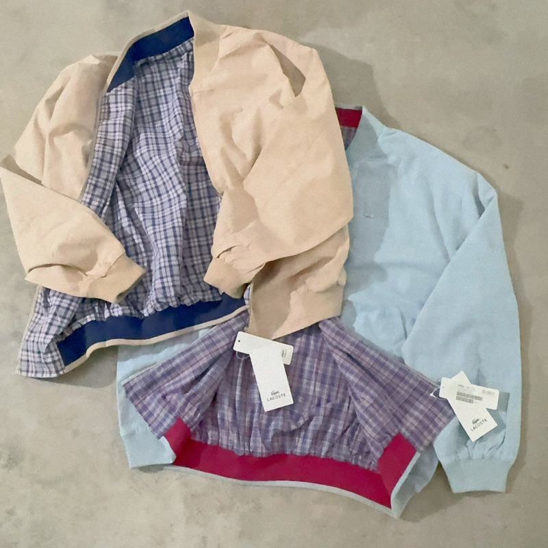 滾青店::: Lacoste 懷舊色 水洗細格紋布 哈靈頓外套 2色