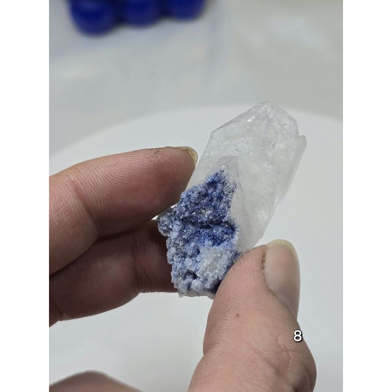 藍線石原礦 藍線石 藍髮  藍髮原礦 藍線 藍線石礦標 藍髮晶 礦標 原礦 晶簇  4.3cm