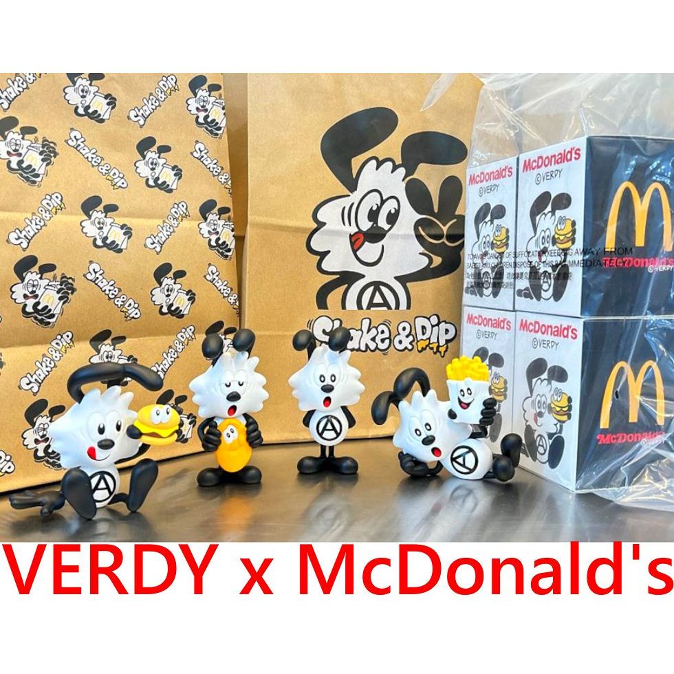 BLACK全新VERDY x McDonald's香港限定VICK吃漢堡薯條公仔玩具(四隻一組)