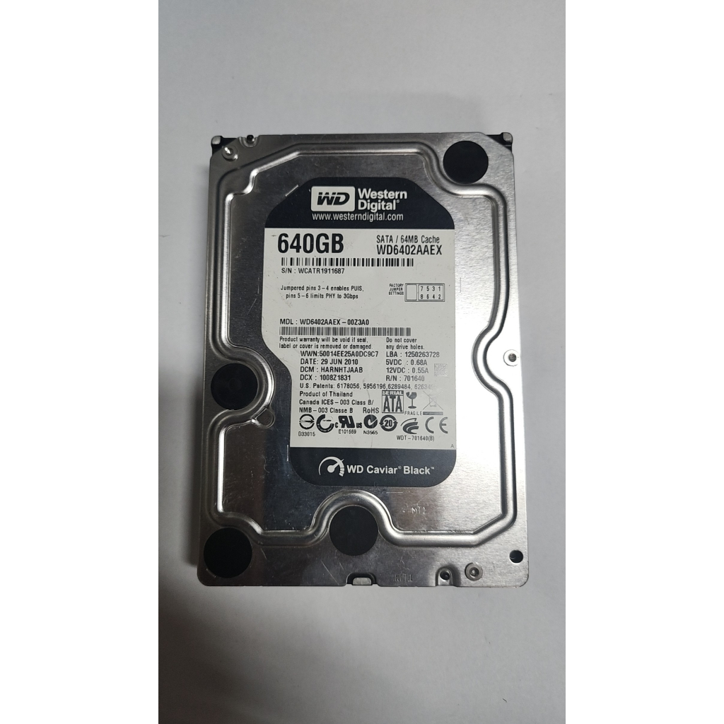 含稅 黑標 WD 640GB 640G 保1個月 WD6402AAEX 09H901