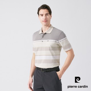 【pierre cardin 皮爾卡登】男款 吸濕排汗微彈性TOP定位橫條短袖POLO衫-淺咖啡色 (5247292-8