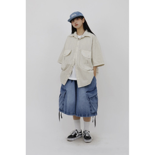 [ RENDERT_TW ] 🇰🇷韓國 Second Alley Addup 緞染褪色 抽繩 斜雙口袋寬版牛仔短褲 復古