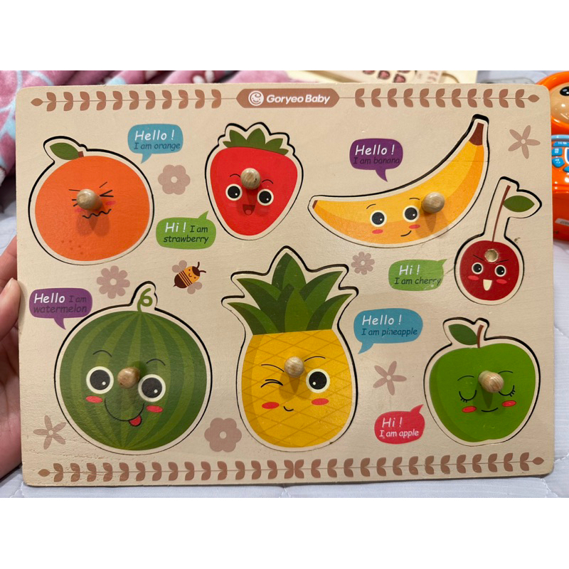 韓國GoryeoBaby 數字+水果合售2組 木製玩具拼板 手抓板 拼板拼圖 寶寶教具 學習教具 二手