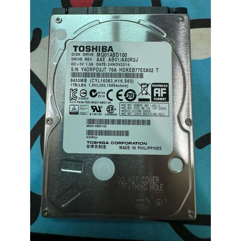 Toshiba 1TB 2.5吋 硬碟 二手良品
