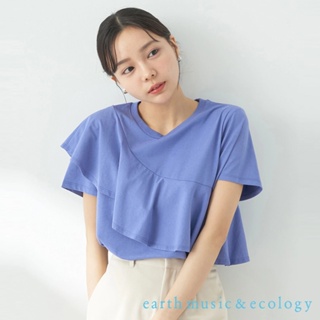 earth music&ecology 斜荷葉摺邊設計圓領短袖T恤(1K42L1C1000)