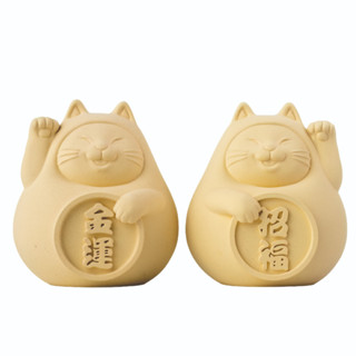 氺の尼 泥研製所胖胖招財招福貓/ 8cm/ 一對/ 招財黃 eslite誠品