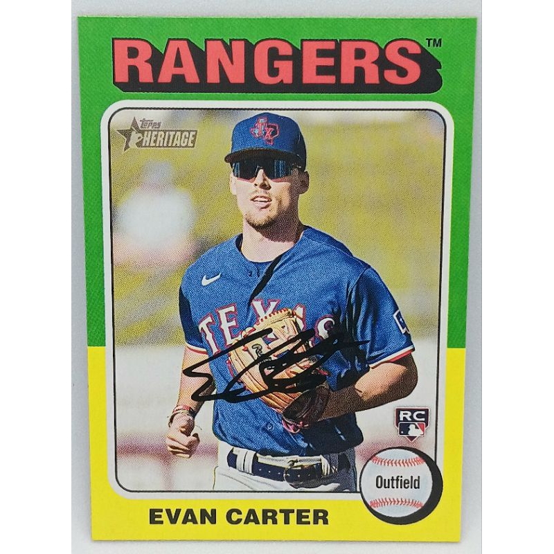 2024 Topps Heritage Evan Carter RC 印刷簽新人卡 遊騎兵大物 mlb球員卡