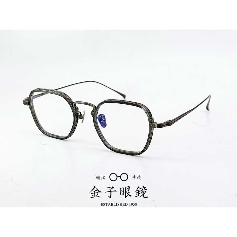 【本閣】金子眼鏡 KJ52 日本神級手工眼鏡 超輕純鈦銀灰色多邊型方框 側邊雕刻花樣 999.9 eyevan
