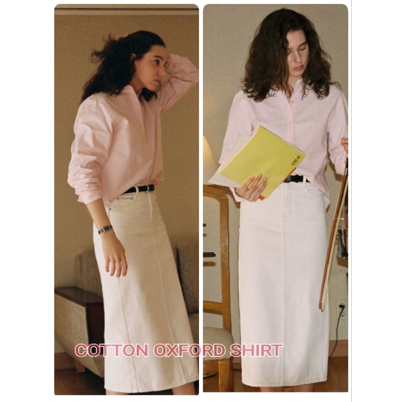 🇰🇷韓國設計師COTTON OXFORD SHIRT粉色棉質牛津布刺繡襯衫
