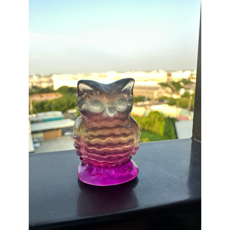 小雕刻件 貓頭鷹 糖果螢石 紫漸層