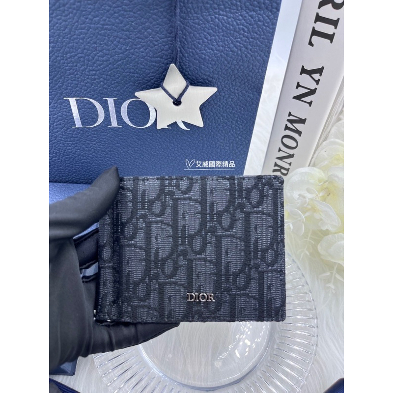 Dior Oblique 緹花短夾(黑老花)