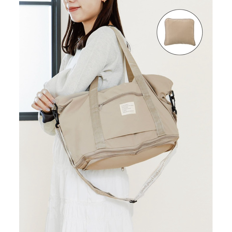 ✿ 現貨24小時出貨✿日本 3COINS 奶茶色/黑色折疊旅行袋 可收納旅行袋 手提旅行袋 可插行李箱 旅行出國必備