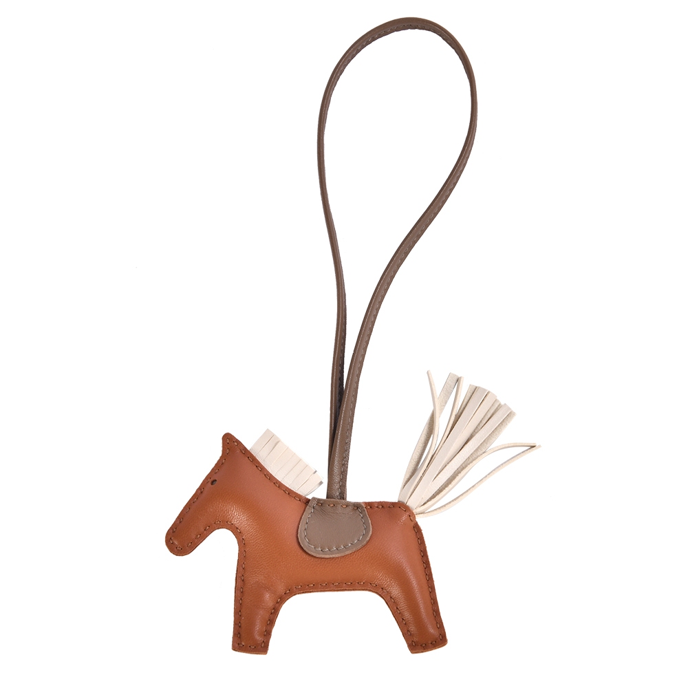 HERMES Rodeo PM拼色羊皮小馬造型吊飾(駝/咖)371021-2