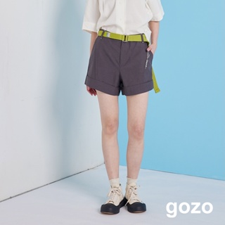 【gozo】天絲棉刺繡反摺短褲(深灰/卡其_M/L) | 女裝 修身 休閒