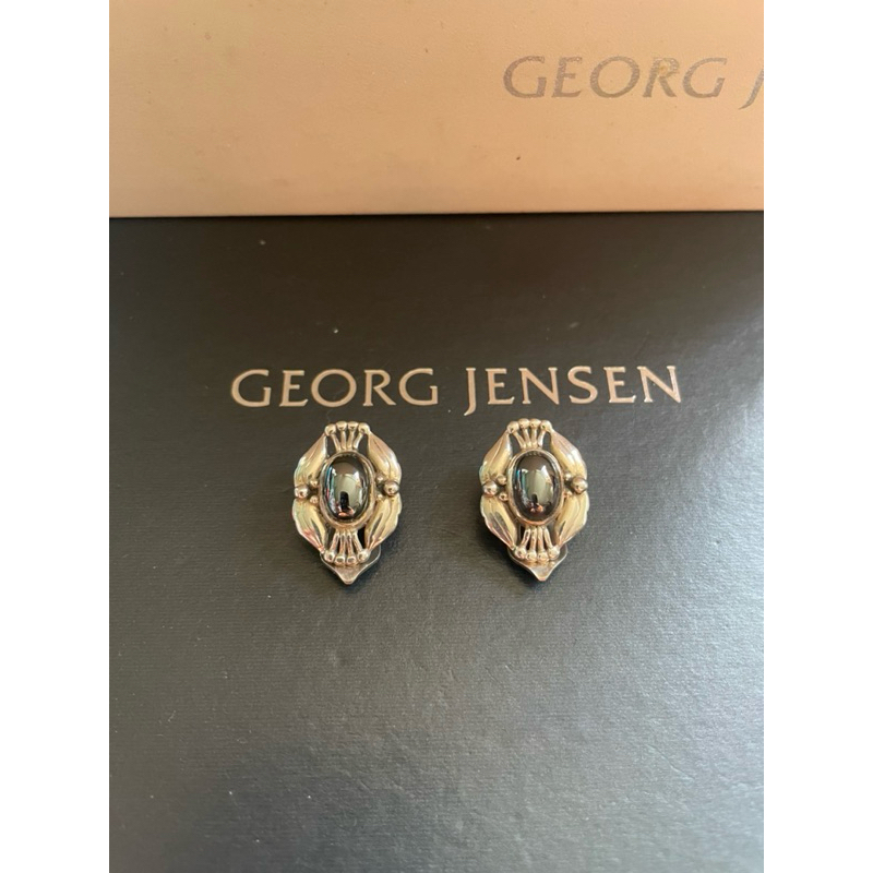Georg Jensen喬治傑生GJ 2000 首刻灰鐵石 年度夾式耳環