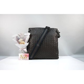 優買二手精品名牌店 BOTTEGA VENETA BV 172736 咖啡牛皮全編織 肩揹包斜揹包記者包郵差包手拿包扁包