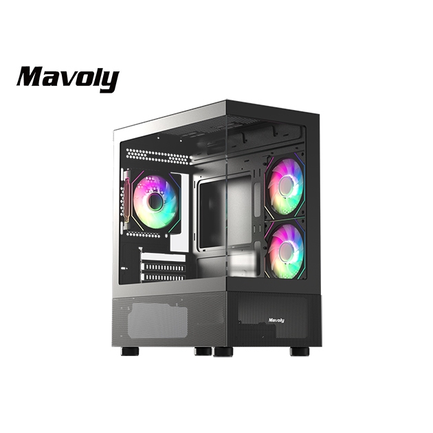 Mavoly 松聖 4070 電腦機殼 黑色 MATX 全景設計 CPU最高165mm 顯卡最長345mm 無立柱海景玻
