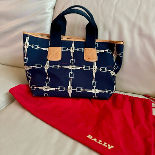 Bally 深藍海軍壓紋帆布手提包｜中小型｜瑞士製｜6成新正貨