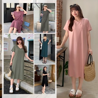CCGIRL中大尺碼 冰瓷棉涼感口袋純色長版休閒洋裝-共2款6色-適L～5L《31845圓領+31846V領》大尺碼女裝