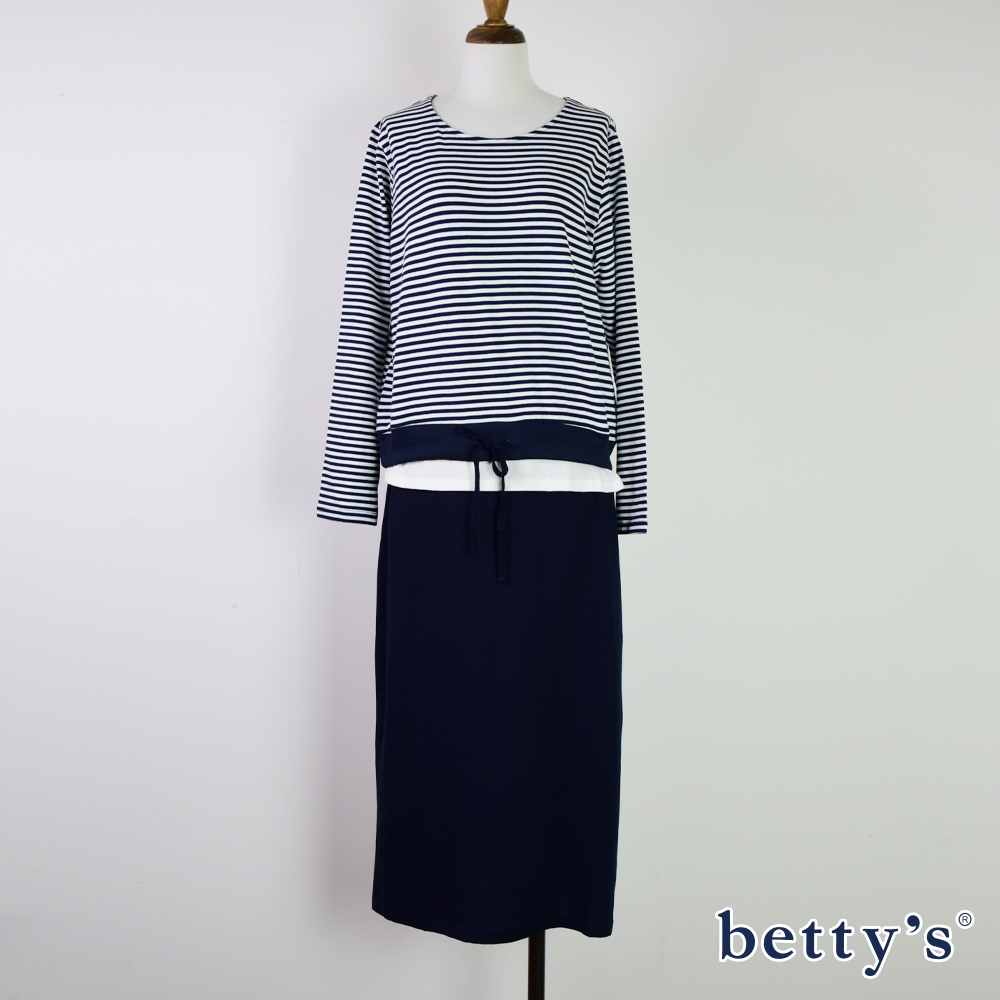 betty’s貝蒂思(95)假兩件條紋長袖洋裝(深藍)