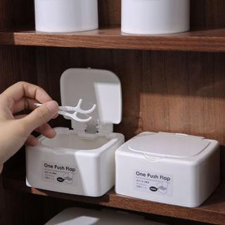 日本進口桌面按壓式收納盒小物化妝棉儲物盒棉簽牙線帶蓋濕巾盒子