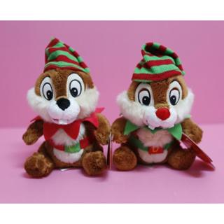 🌸Dona日貨🌸日本迪士尼store限定 奇奇蒂蒂聖誕節紅綠橫條紋毛線帽 布偶/娃娃/玩偶/公仔-2入 R59 2406