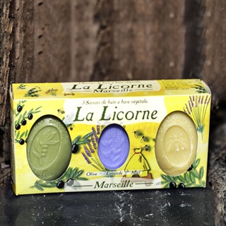 【LA LICORNE】獨角獸 法國馬賽皂香皂橢圓150g三入禮盒 蜂蜜/薰衣草/蜂蜜薰衣草橄欖