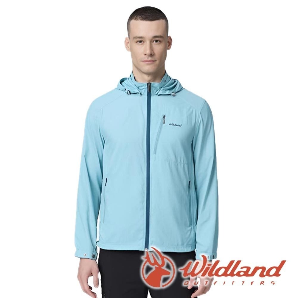 【wildland 荒野】男彈性透氣抗UV輕薄外套『湖水藍』0B21908