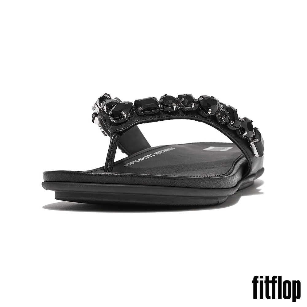 【FitFlop】華麗寶石皮革夾腳涼鞋-女(黑色)