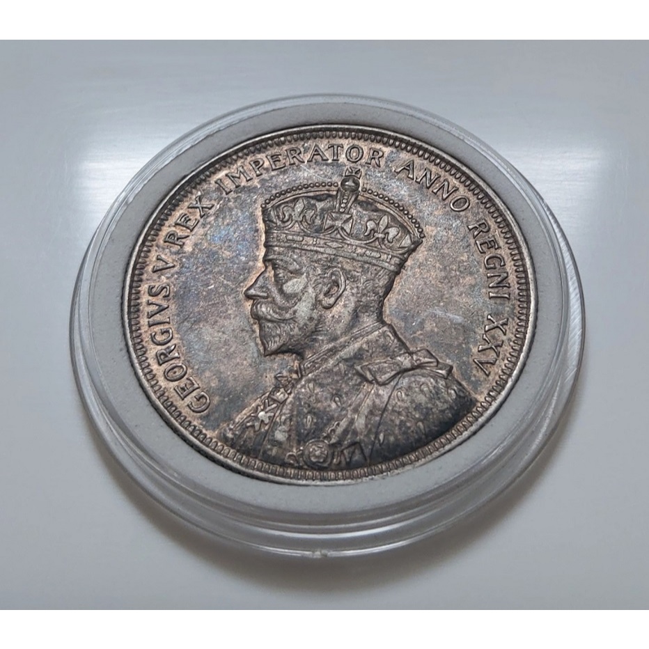 漂亮 環彩氧化 1935 年 美國 加拿大 CANADA 老皇 冰河 獨木舟 喬治五世 1 美元 船洋 古 銀幣