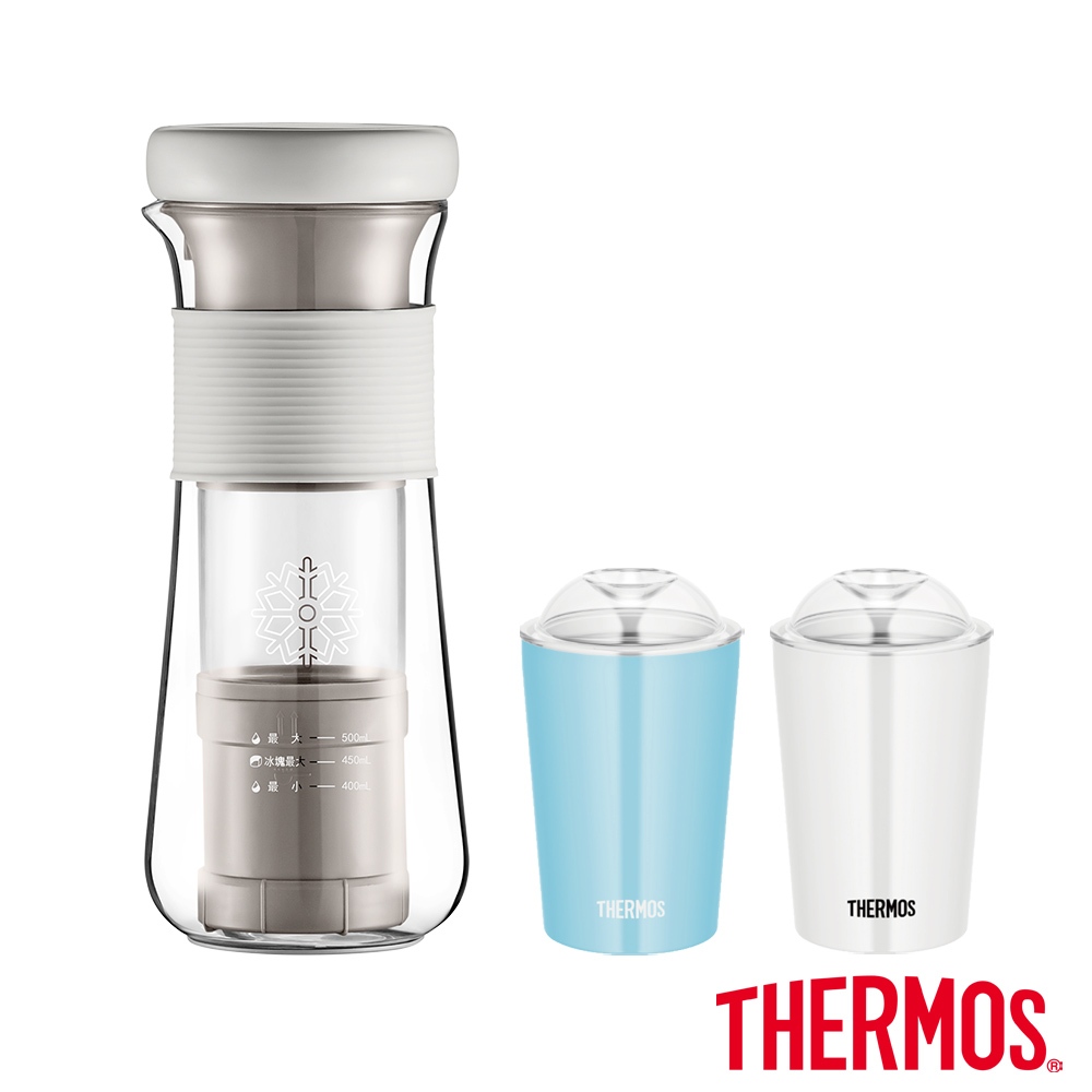 【THERMOS膳魔師】冷萃咖啡機(EHAT-3501E-FW)+保溫杯300ml(JDJ-300系列)(組合)