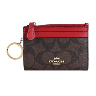 COACH 立體馬車緹花LOGO卡夾鑰匙零錢包(咖啡紅)｜100%原廠真品｜JS Maxx官方旗艦館