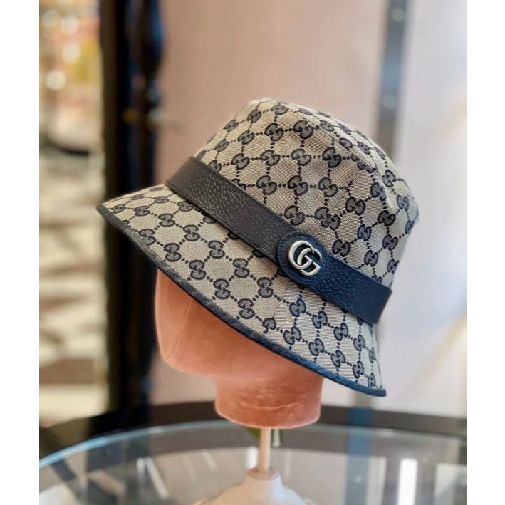 Gucci 576587 綴雙G元素GG帆布漁夫帽 米色藍色 S/M/L