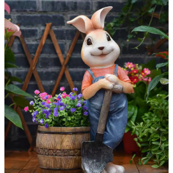 新款免運 戶外花園裝飾擺件 幼稚園可愛兔子 動物造型花盆 大號庭院造景佈置 花園裝飾 擺飾 戶外擺件