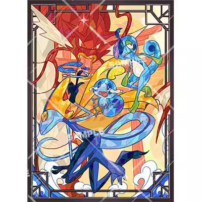 【免運-玩具之道臺灣出貨】ptcg/寶可夢卡套 鯉魚躍龍門-千面避役淚眼蜥暴鯉龍 玻璃彩繪風格卡套